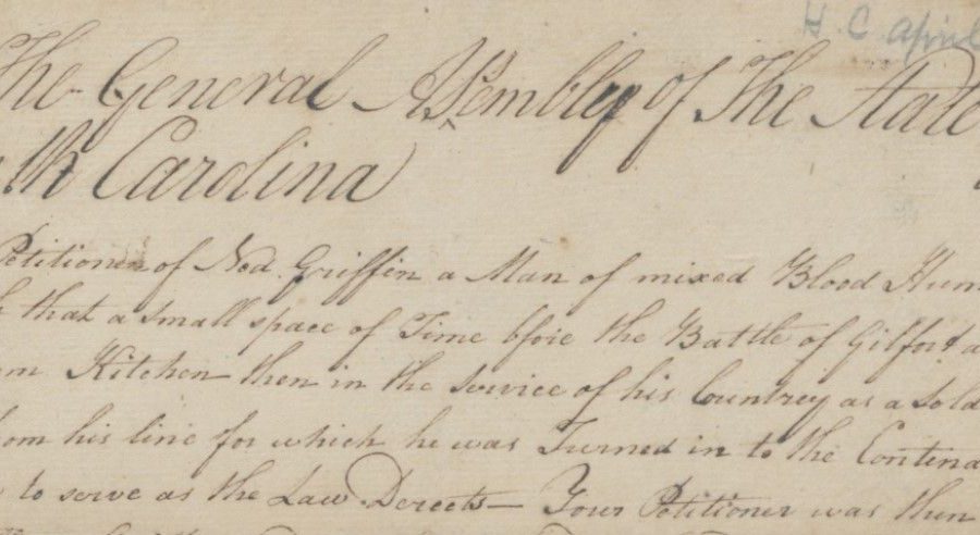 Legislative action was required to grant Ned Griffin his freedom. General Assembly Session Records, May 15, April-June 1784, box 3, State Archives of N.C. Image: Courtesy of the North Carolina Department of Natural and Cultural Resources