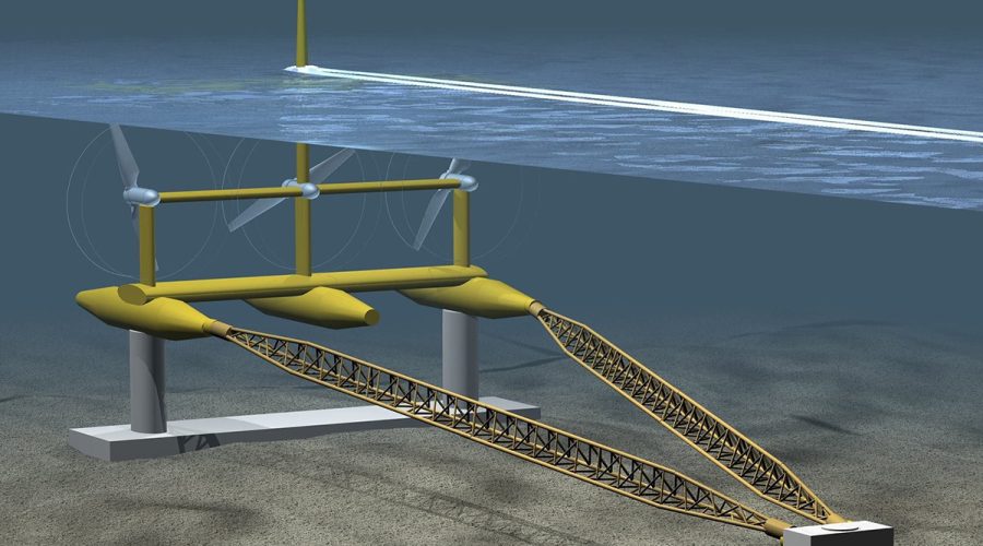 A type of undersea marine current turbine rendering associated with a tidal test project in Nova Scotia. Image: FORCE Tidal Energy Technologies