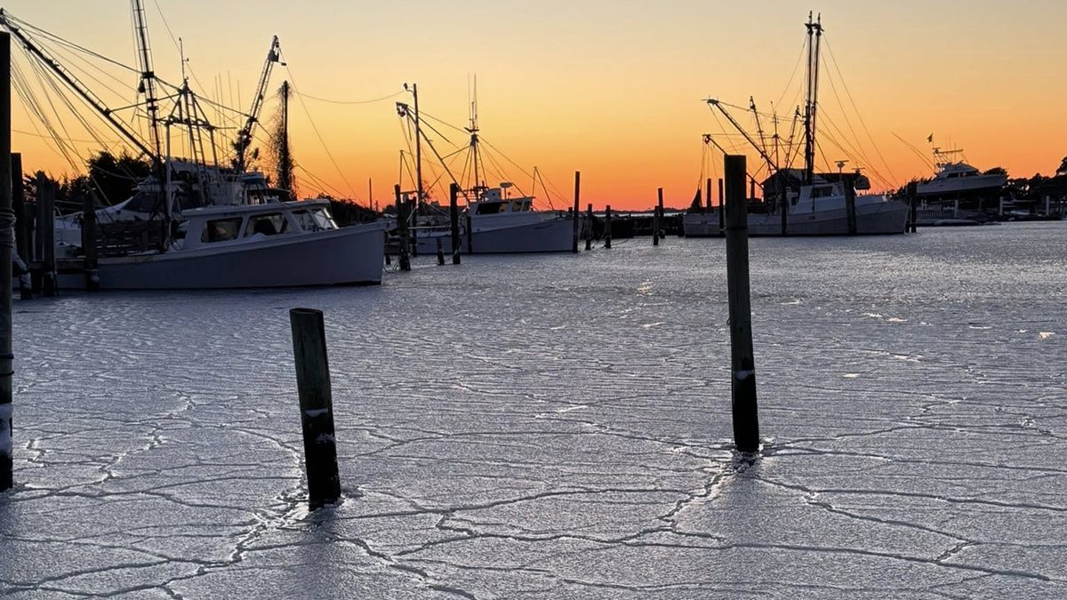 Marshallberg Harbor is iced in during last weekend's winter storm. Despite warmer temperatures in the days since, black ice and snow along with refreezing of standing water remain a threat to travel, National Weather Service forecasters in Newport said Thursday. Also, after this brief improvement, strong winds will again develop Friday night over coastal waters as an Arctic front moves through the region, producing strong gale conditions expected to persist into Sunday morning. Photo: Rachael Carlyle