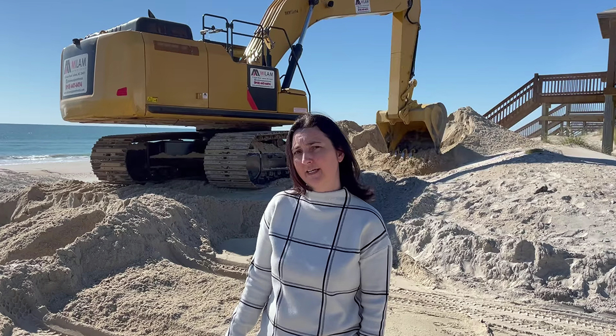 North Topsail Beach Town Manager Alice Derian speaks about a beach sand project in this screen grab from a town Facebook video dated Nov. 16, 2021.