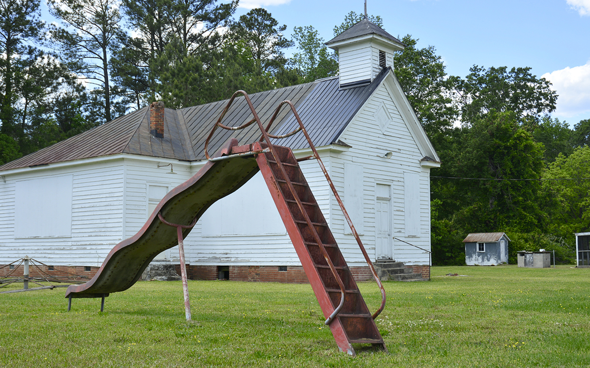 The circa-1920 Rosenwald Pleasant Plains School is shown as it appeared before its restoration completed in 2024. Photo: Kip Tabb