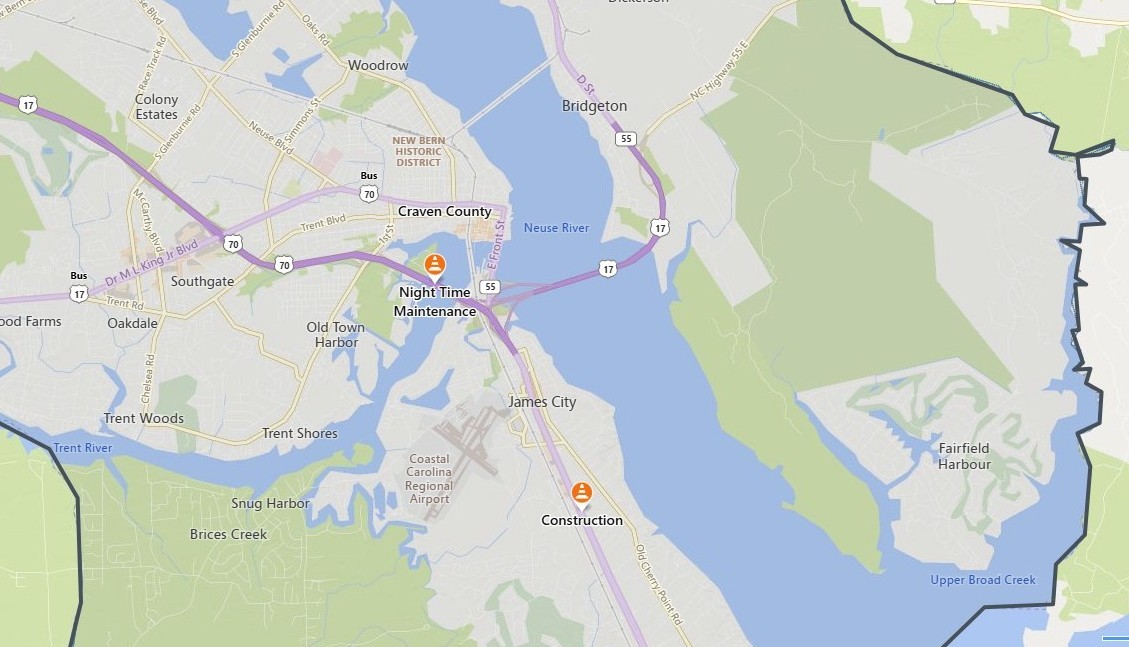 Lane closures are scheduled for 8 p.m. to 6 a.m. over the next several weeks for bridge joint replacements on U.S. 70 near mile marker 417. Map: DriveNC.gov