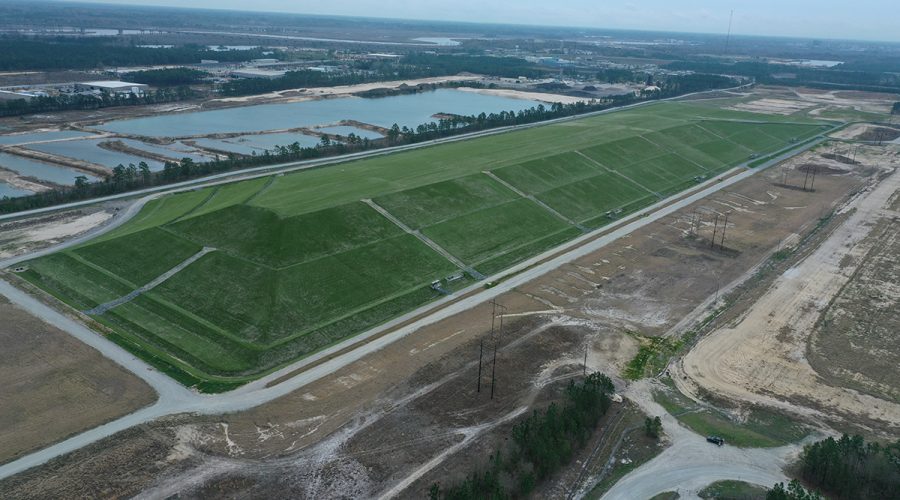 Coal ash excavated at Duke Energy's Sutton Steam Plant was placed into the above on-site landfill, with that work completed in 2019. Photo: Duke Energy