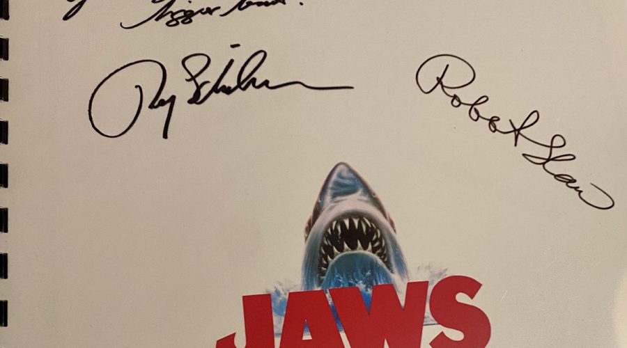 Along with director Steven Spielberg's and other cast members' autographs, actor Roy Scheider, when signing this fan's copy of the script for the summer 1975 blockbuster, included the inscription of the film's oft-quoted line, "You're gonna need a bigger boat!" Photo: Gordon Churchill