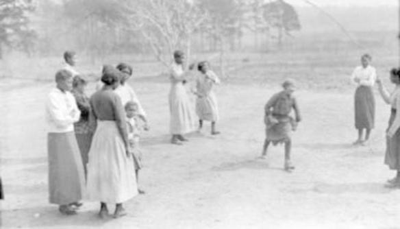 Children jumping rope at the Pamlico County Training School, ca. 1918. Courtesy, Special Collections, University of Virginia Library, Charlottesville, Virginia.
