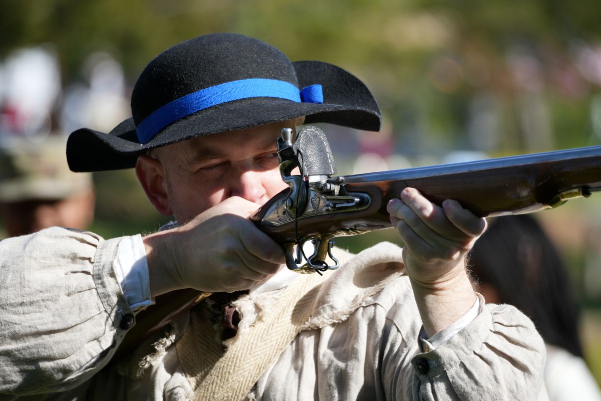 A reenactor readies to fire during a past weapons demonstration. Photo: N.C. Department of Natural and Cultural Resources