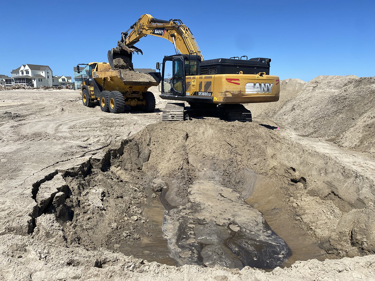 Soil is excavated at the Buxton Naval Facility Formerly Used Defense Sites property, to remove remaining petroleum contamination at the former Navy submarine monitoring station, also used for other military and Coast Guard purposes over the decades. Photo: Army Corps of Engineers-Savannah District
