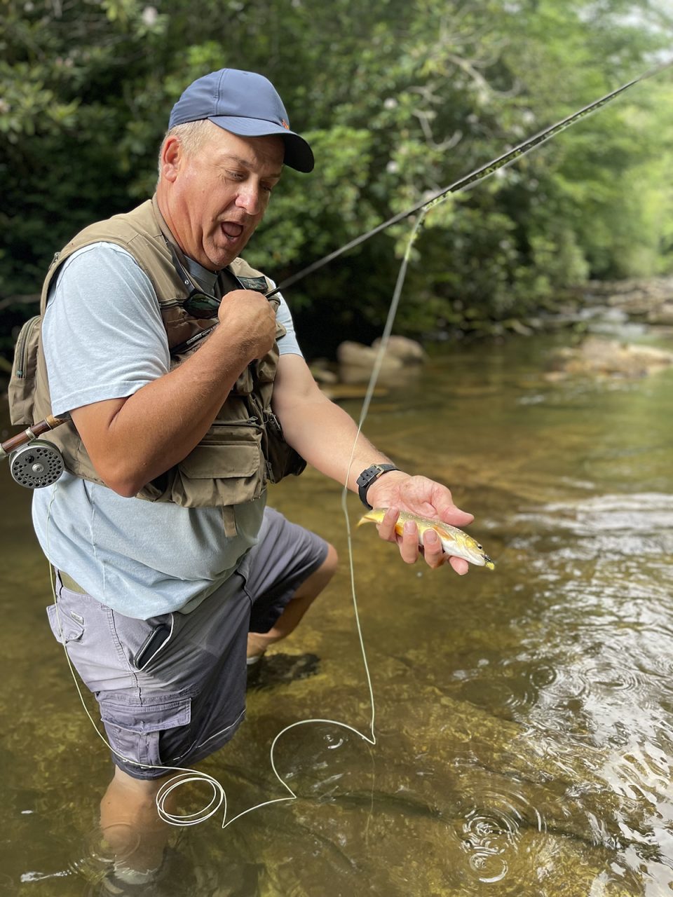 I hiked into this tiny creek with regular hiking boots on. Make sure you have your felt bottom wading shoes so you don’t fall flat on your back and your buddy doesn’t freak out because he thinks you’re going to need to be carried out on a stretcher. Photo: Beckett Hornsby