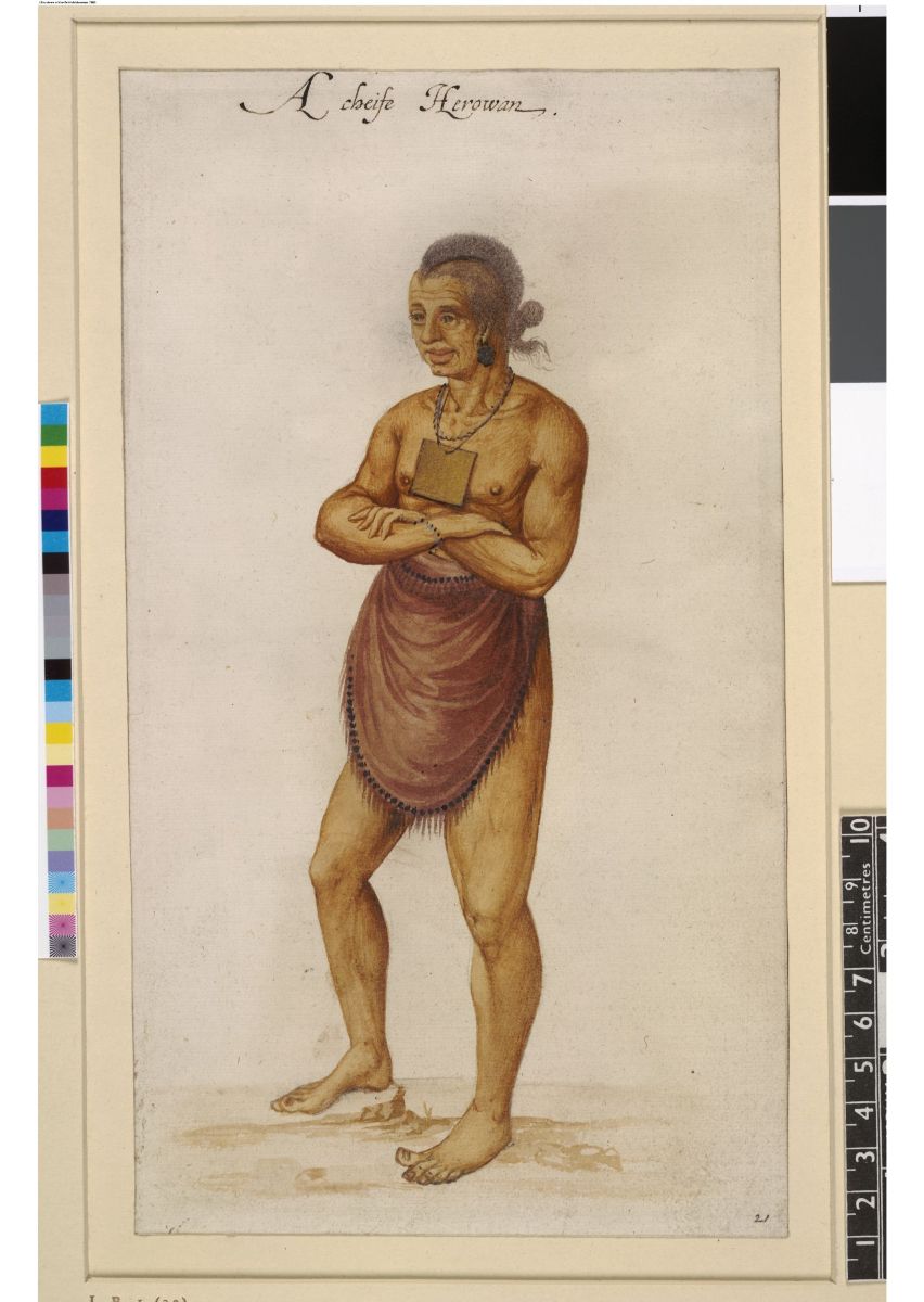 Portrait of an Indian chief (possibly Wingina), watercolor by John White, 1585, Image: copyright and courtesy of The Department of Prints and Drawings, The British Museum, National Park Service
