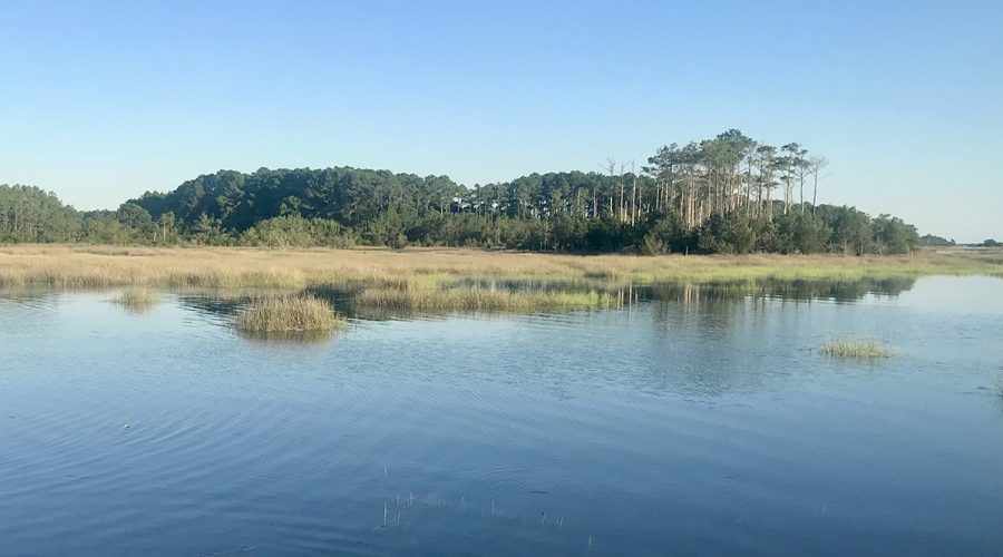 A high tide like this scene near Beaufort is commonly seen today and may be the low-tide starting point in years to come. Photo: Gordon Churchill