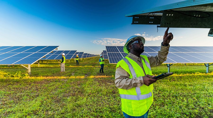Technicians work at a solar site in Florida in December 2020. Photo: NextEra Energy