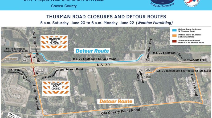 Lane closures and detours will be in effect this weekend in the James City corridor area. Graphic: NCDOT