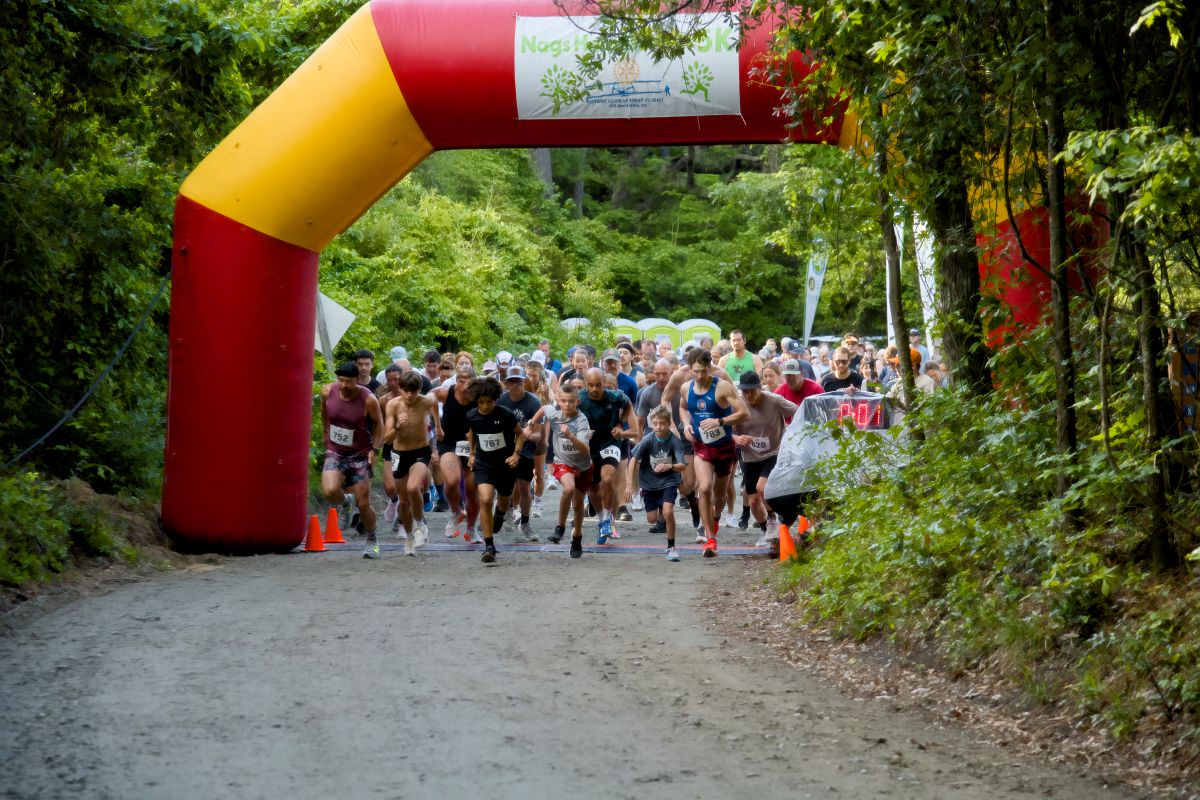 The 40th annual Nags Head Woods 5K, this year's start shown here, is held the Saturday before Mother's Day in May.