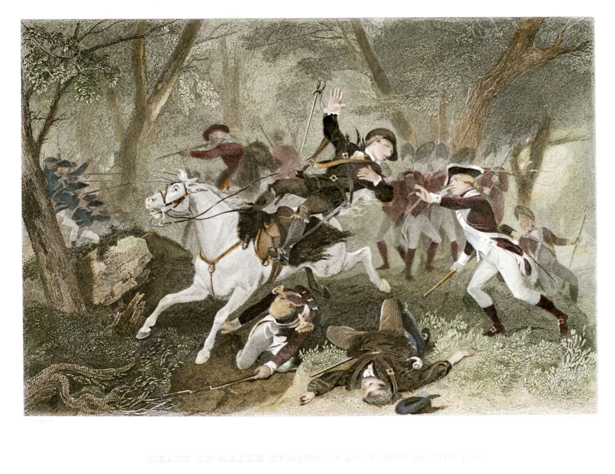 Charles Henry Jeens, engraving based on art by Alonzo Chappel, “Death of Major Ferguson at King’s Mountain,” 1863, OP.233, State Archives of North Carolina, Courtesy of the N.C. Department of Natural and Cultural Resources