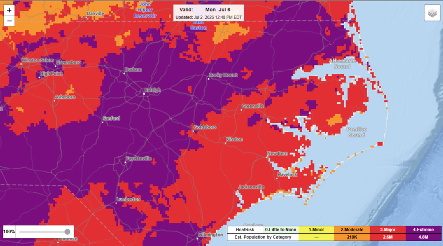 Screenshot of the National Weather Service's projected HeatRisk on Sunday.