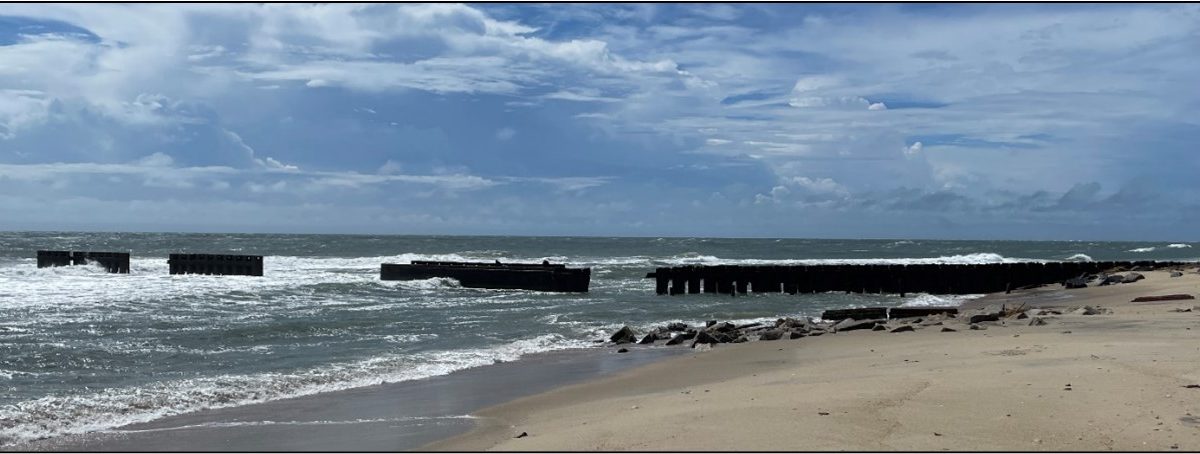 Photo of the southernmost groin near the former site of the Cape Hatteras Lighthouse. Photo: National Park Service