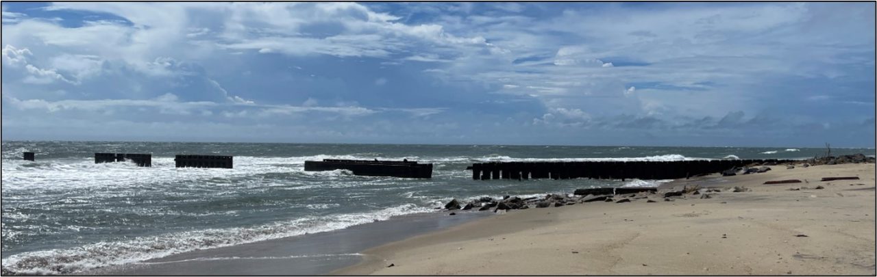 Photo of the southernmost groin near the former site of the Cape Hatteras Lighthouse. Photo: National Park Service
