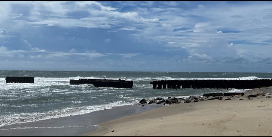 Photo of the southernmost groin near the former site of the Cape Hatteras Lighthouse. Photo: National Park Service