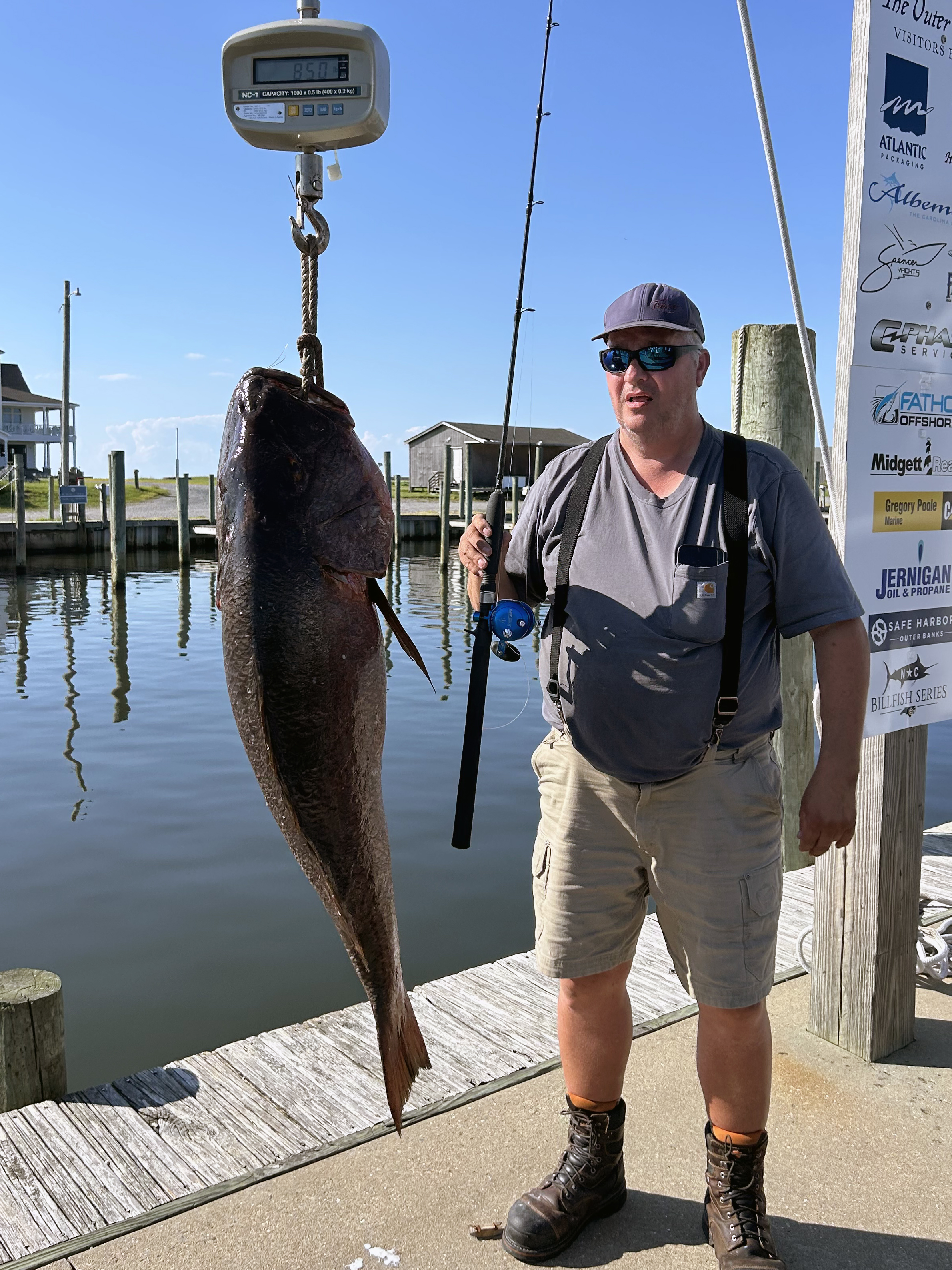 David Ashman of Mohnton, Pennsylvania, poses with the record cubera snapper he caught July 31 off Cape Hatteras. Photo: Division of Marine Fisheries
