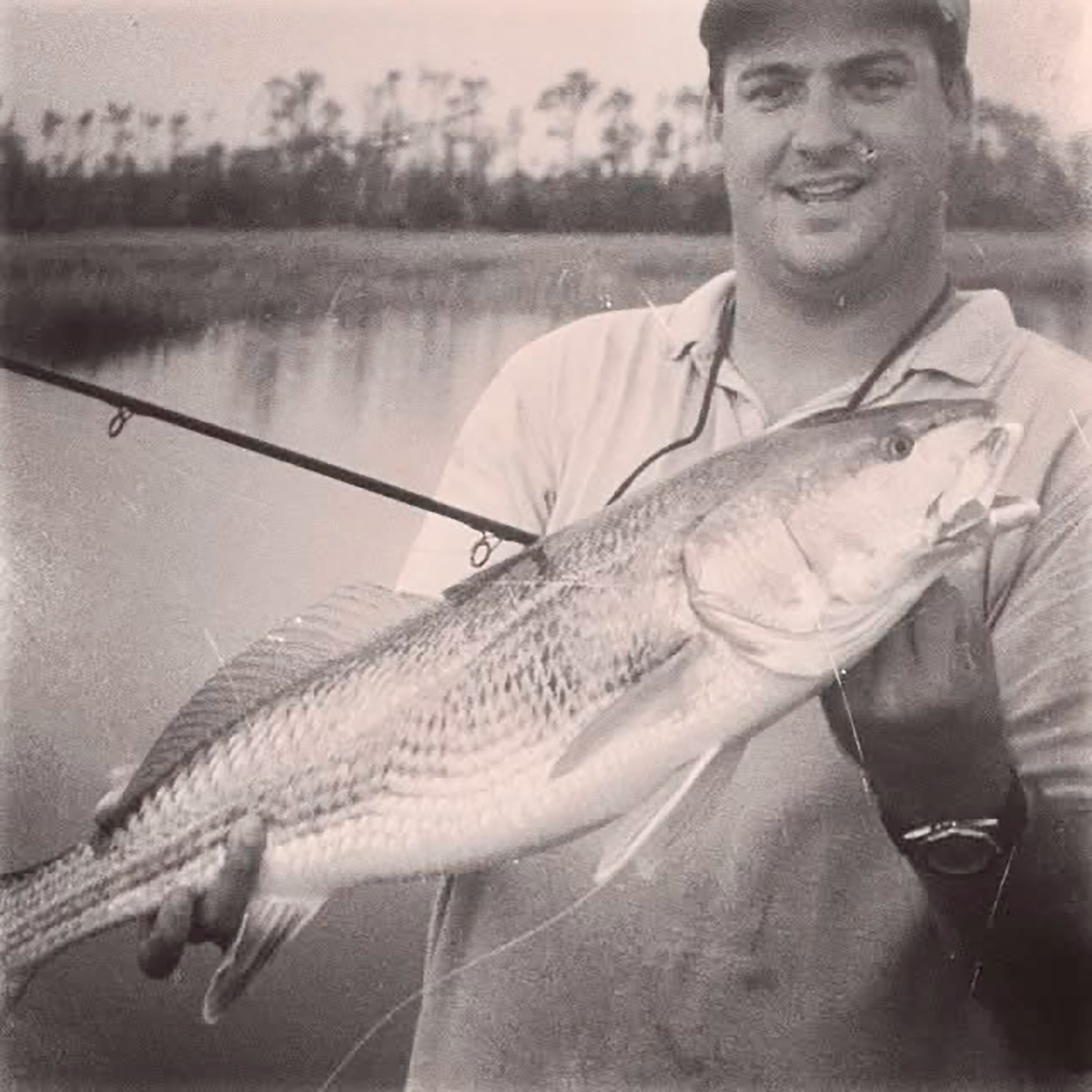 A 35-inch-long tailing redfish caught by Capt. Gordon in 1999 from a creek that you likely have driven past many times.