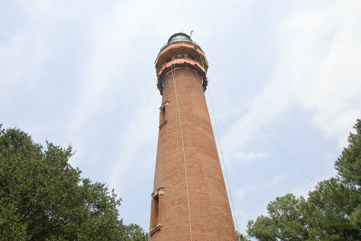 The Currituck Beach Lighthouse restoration is ongoing, but the tower's stairs are open for climbing. Photo: Kip Tabb