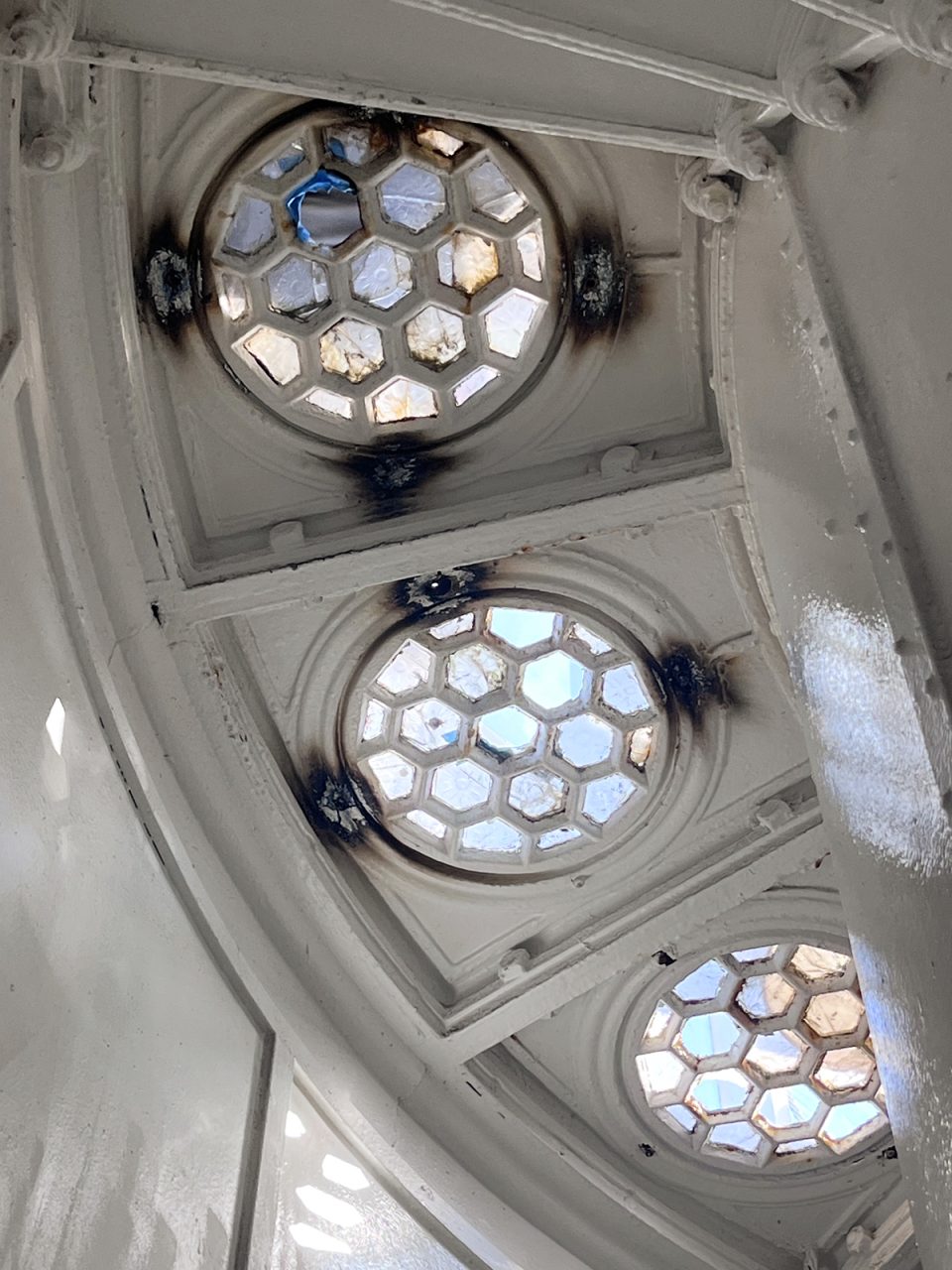 With its distinctive sunburst pattern, prisms mounted around the lantern room would allow light from the oil-burning lamp to illuminate the tower's interior. Photo courtesy of Meghan Agresto