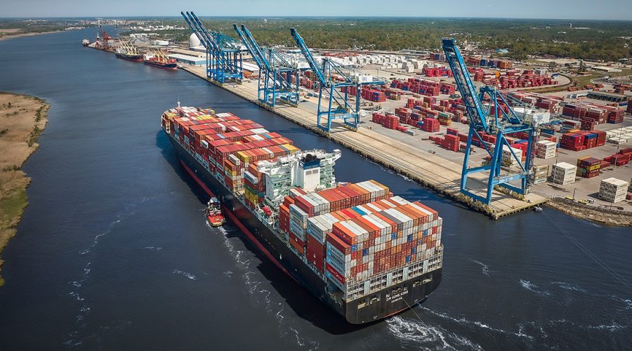 A container ship is shown at the North Carolina Port of Wilmington. Photo: NC Ports