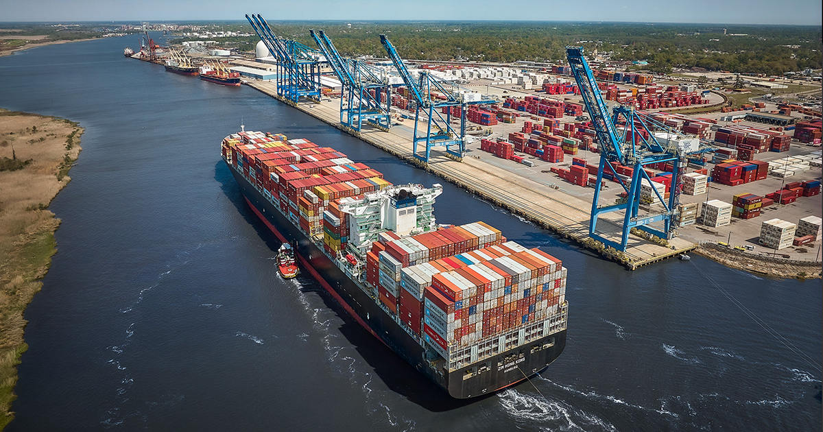 A container ship is shown at the North Carolina Port of Wilmington. Photo: NC Ports