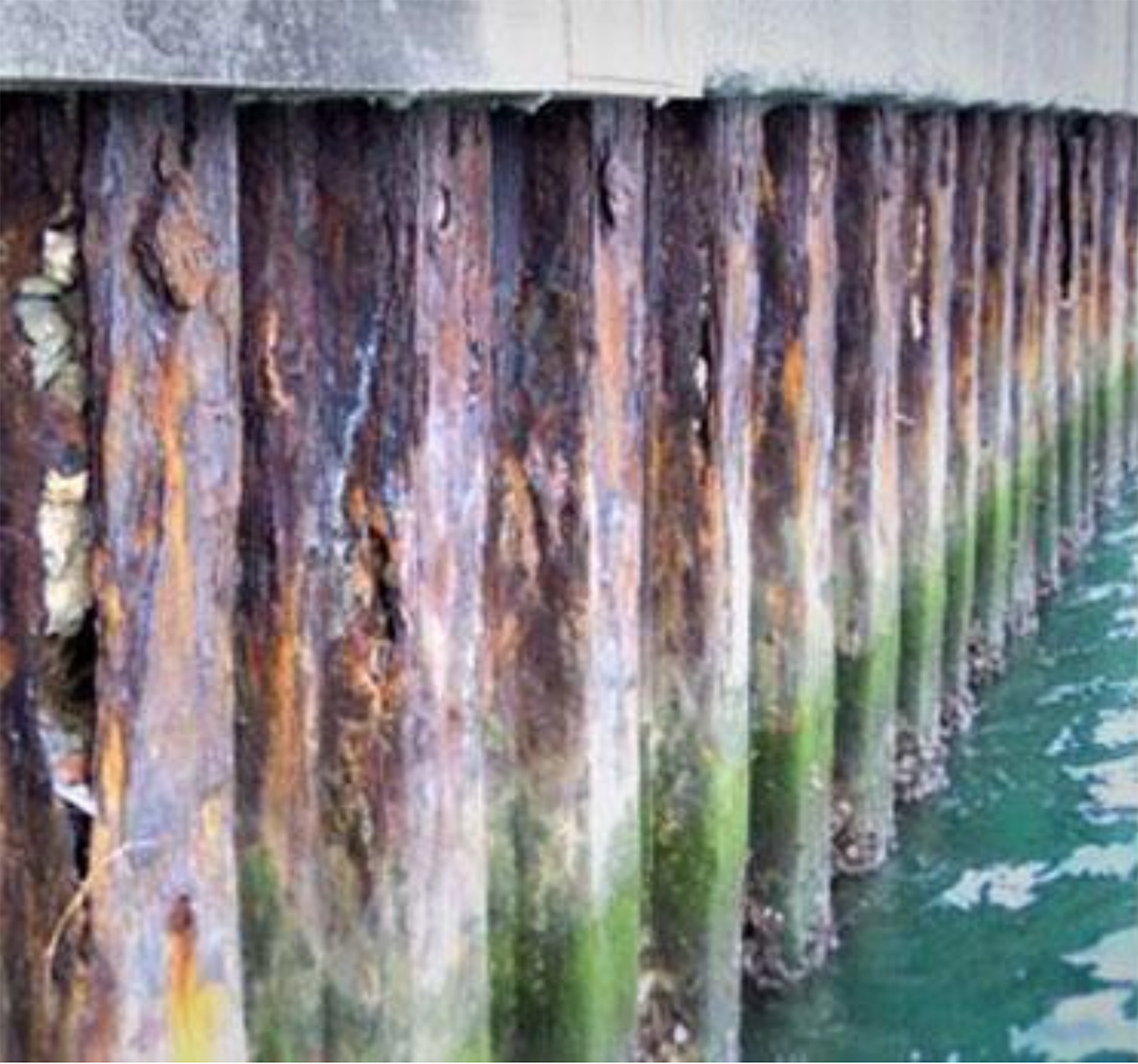 The deteriorated steel bulkhead, shown here at the Cherry Branch Ferry Terminal in Craven County, will be replaced using the award. Photo: NC Ferry Division