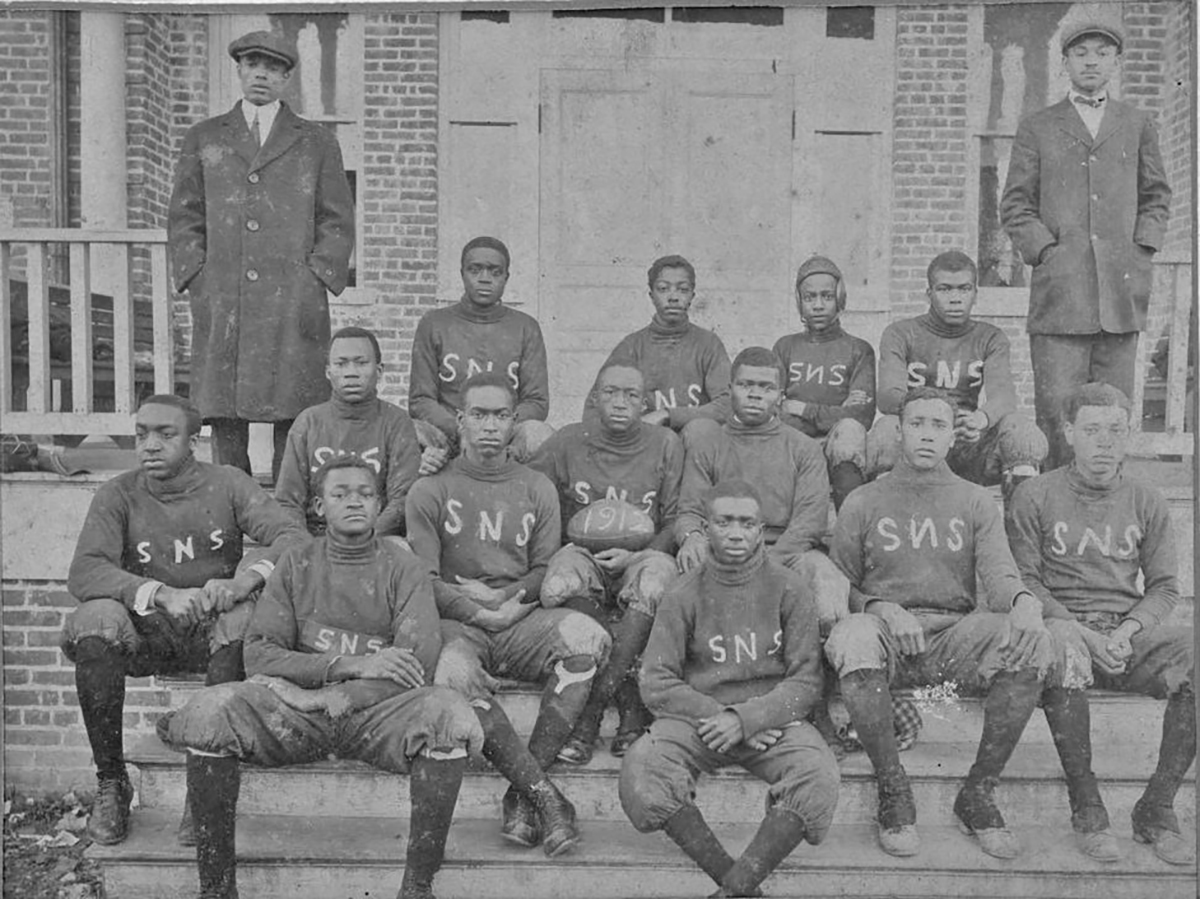 The State Normal School football team, circa 1912-14. The school fielded its first baseball team in 1909, its first football team in 1912. Photo courtesy, University Archives, Elizabeth City State University