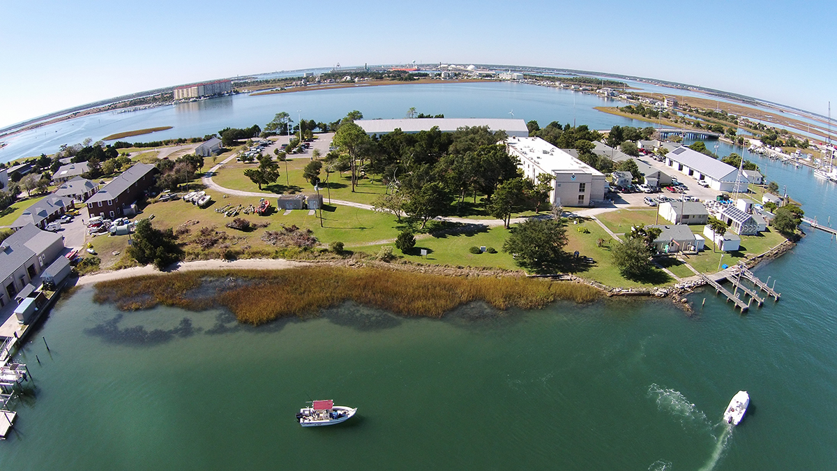 The National Oceanic and Atmospheric Administration Beaufort Laboratory has been at its current location on Pivers Island in Carteret County since 1902. This aerial image of the laboratory complex was made in 2014. Photo: NOAA