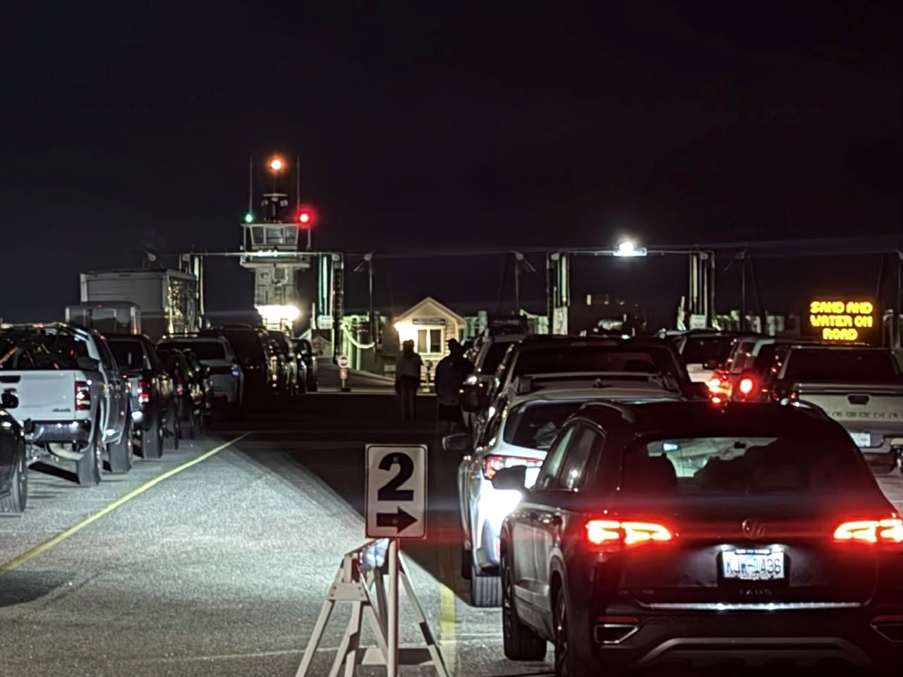 Vehicles wait to board the ferries departing Hatteras terminal Sunday night. Photo: National Park Service