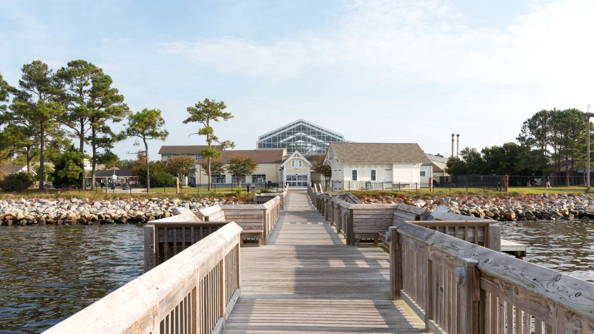 N.C. Aquarium on Roanoke Island as seen from its Soundside Pier over Croatan Sound. Photo: NC Aquariums