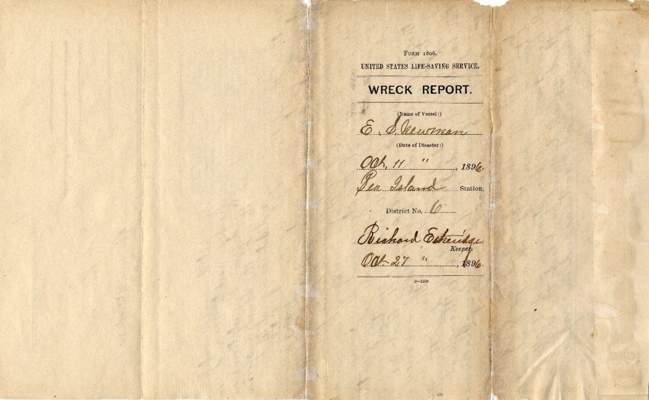 The unfolded cover of the E.S. Newman wreck report.