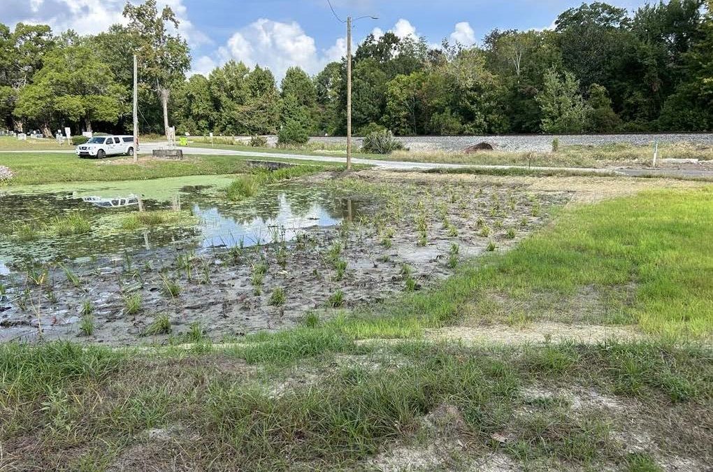 A stormwater management project during implementation in New Bern supported through the Resilient Coastal Communities Program. Photo: NCDEQ