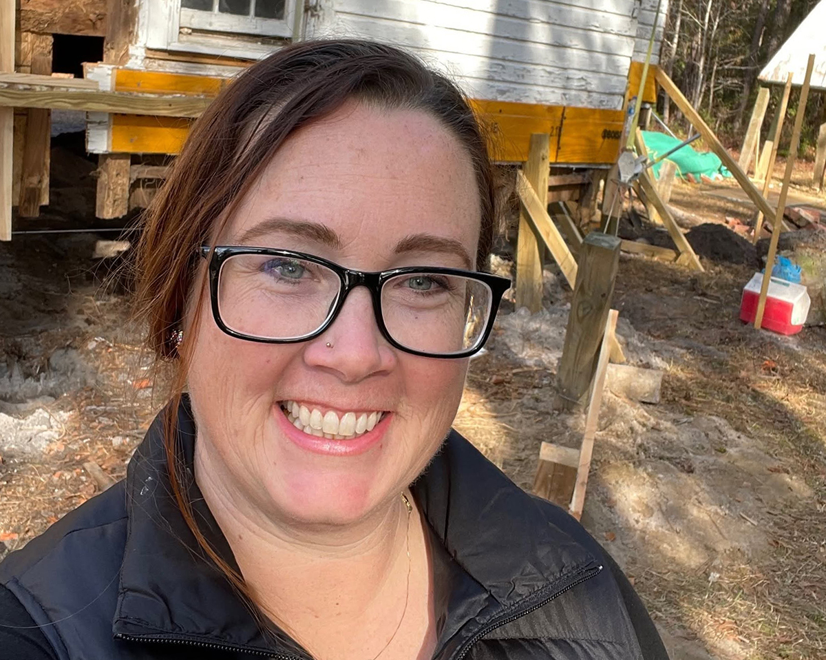 Jesica Blake shares a social media selfie in 2021 from Reaves Chapel, a historic Black church in Navassa that the Coastal Land Trust has assisted in saving and an effort Blake calls her “heart project.” 