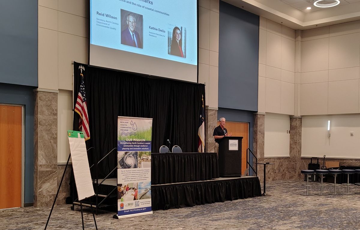 N.C. Department of Environmental Quality Secretary Reid Wilson welcomes the 140 attending the Resilient Coastal Communities Program in New Bern. Photo: Jennifer Allen
